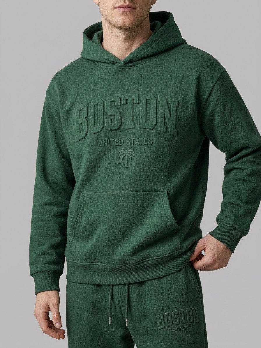 Modica Men's Embossed Varsity Hoodie and Jogger Set — blackforest — closefront