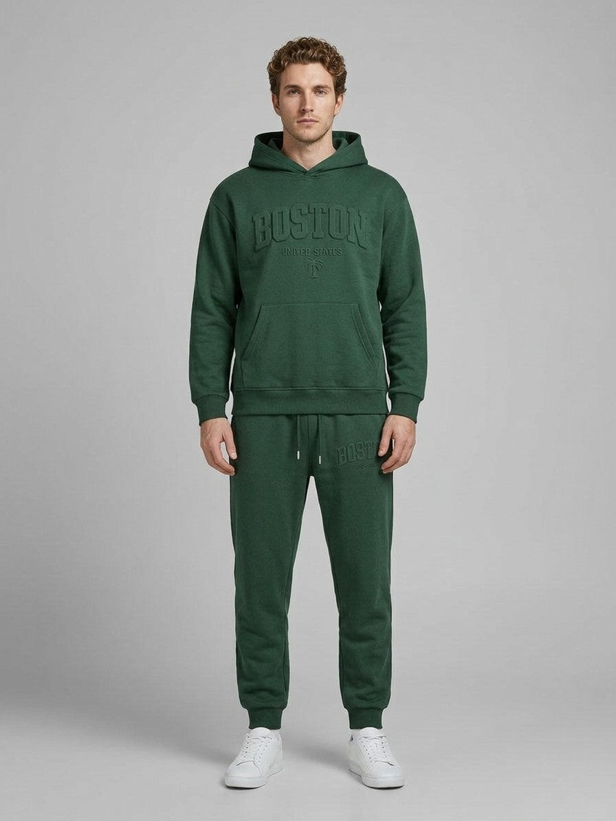 Modica Men's Embossed Varsity Hoodie and Jogger Set — blackforest — fullfront