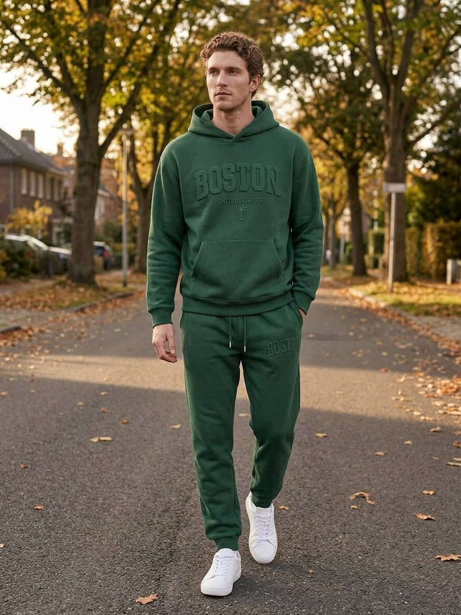 Modica Men's Embossed Varsity Hoodie and Jogger Set — blackforest — lifestyle