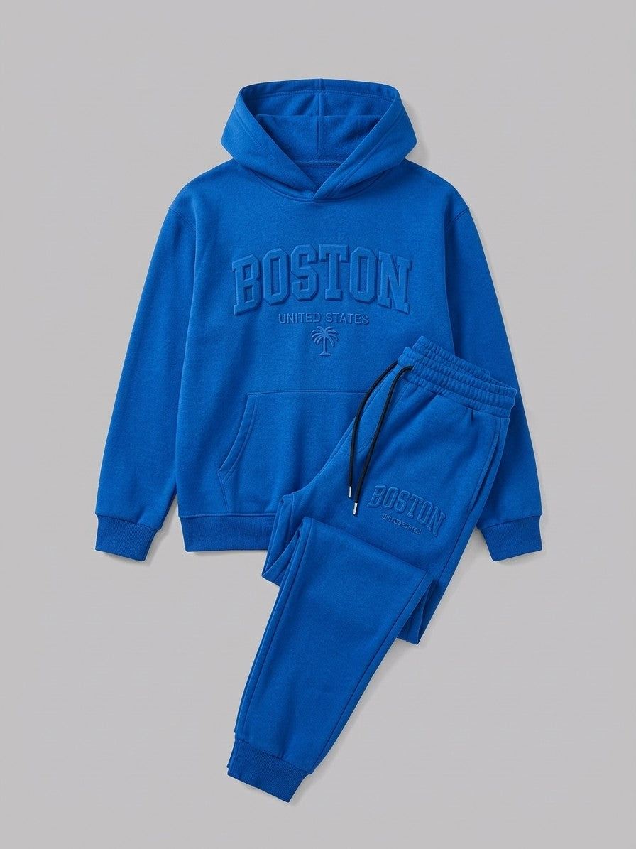 Modica Men's Embossed Varsity Hoodie and Jogger Set — royalblue — packshot