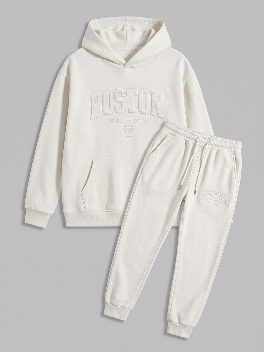 Modica Men's Embossed Varsity Hoodie and Jogger Set — white — packshot