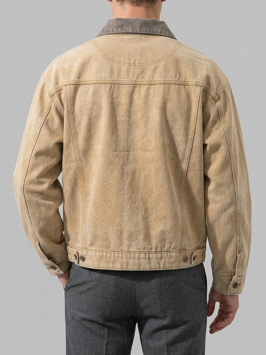 Molfetta Men's Washed Contrast-Collar Work Jacket — tan — back