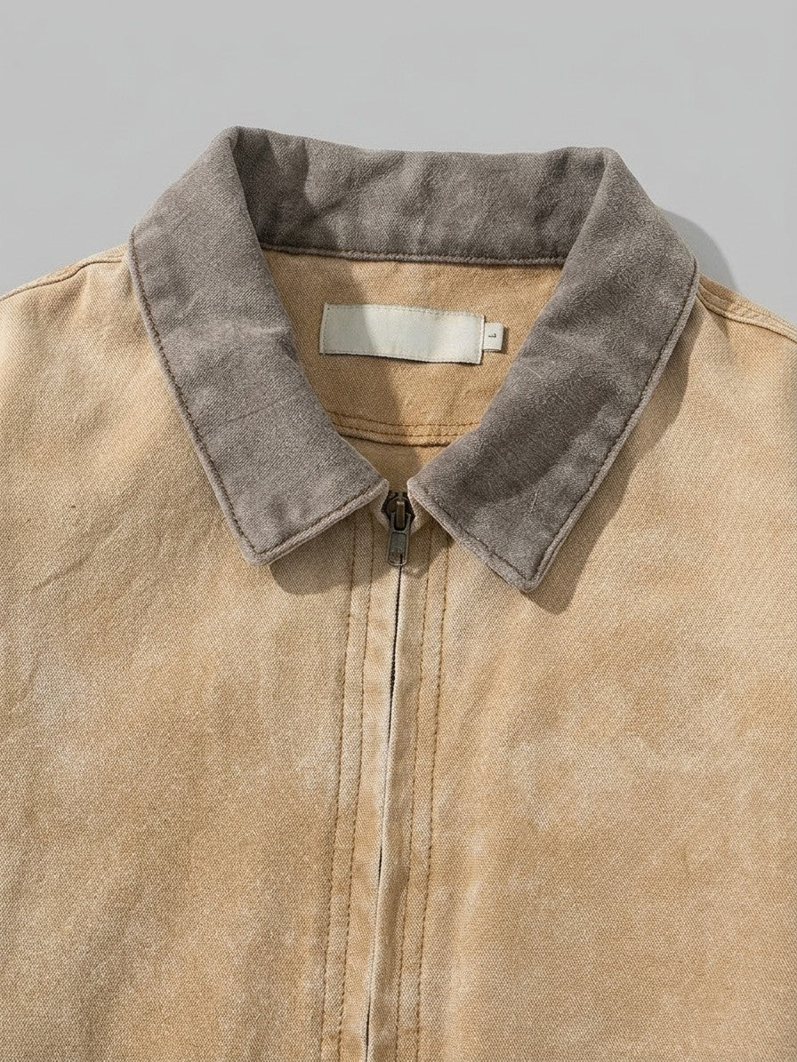 Molfetta Men's Washed Contrast-Collar Work Jacket — tan — detail-2