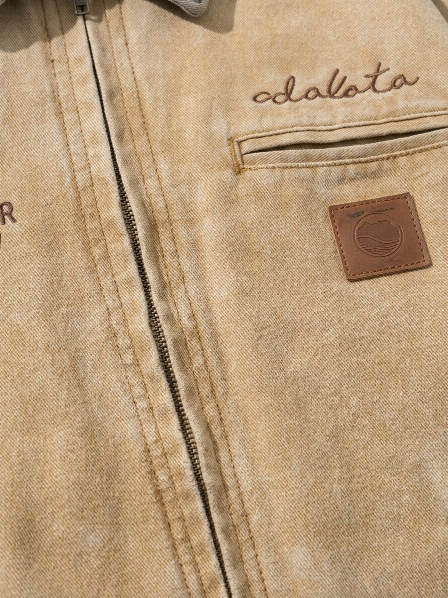 Molfetta Men's Washed Contrast-Collar Work Jacket — tan — detail