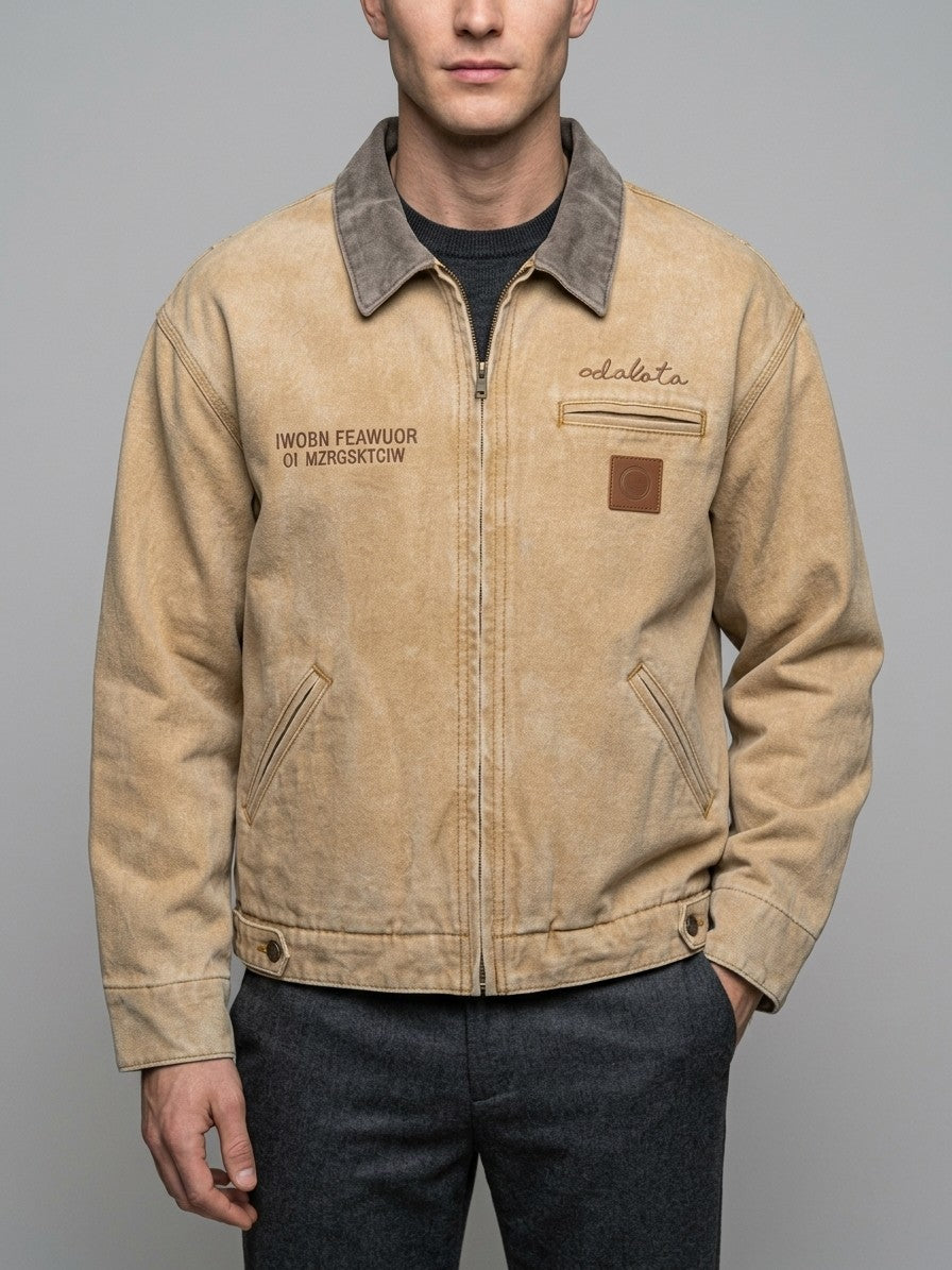 Molfetta Men's Washed Contrast-Collar Work Jacket — tan — front