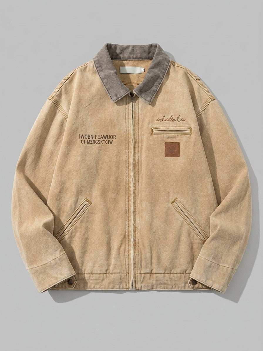 Molfetta Men's Washed Contrast-Collar Work Jacket — tan — packshot