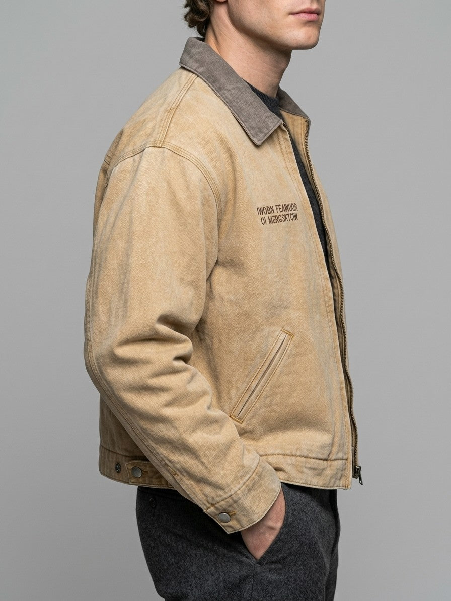 Molfetta Men's Washed Contrast-Collar Work Jacket — tan — side