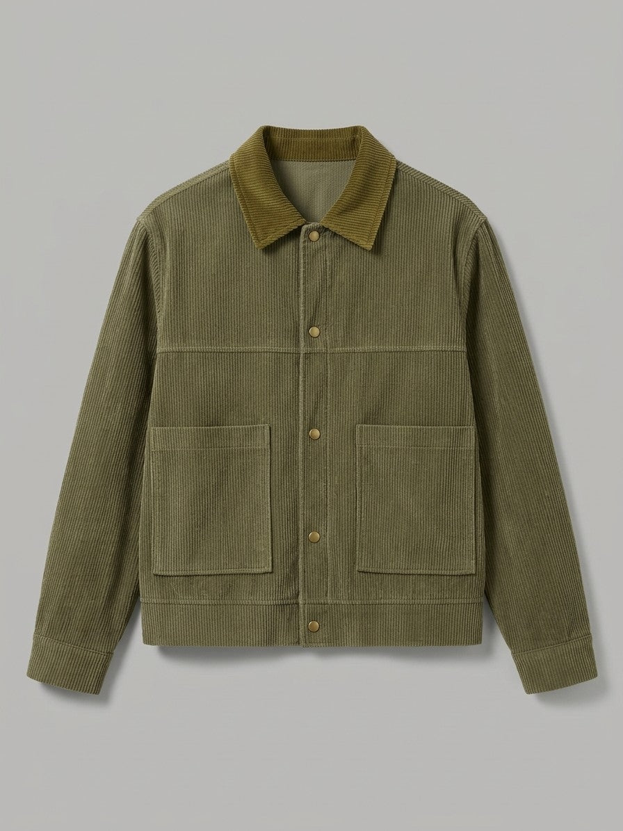 Moltrasio Men's Contrast-Collar Corduroy Work Jacket — armygreen — packshot