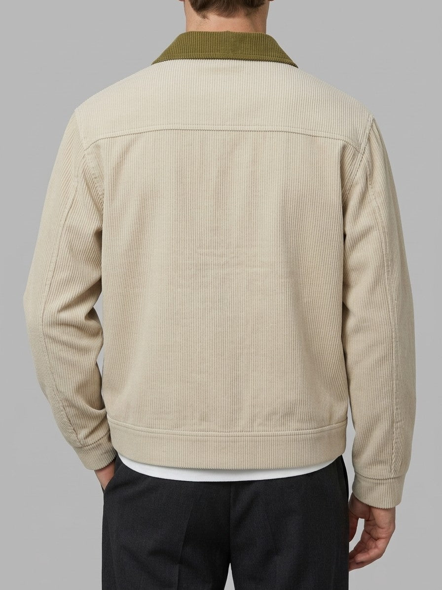Moltrasio Men's Contrast-Collar Corduroy Work Jacket — beige — back