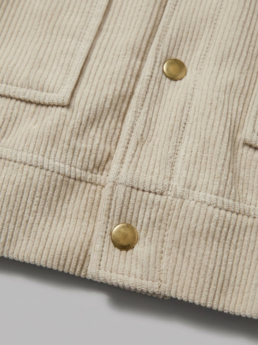 Moltrasio Men's Contrast-Collar Corduroy Work Jacket — beige — detail-collar