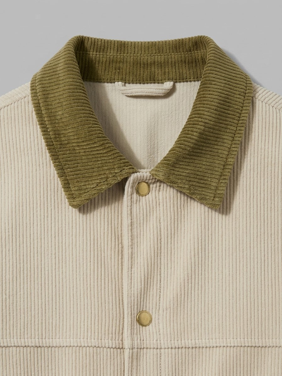 Moltrasio Men's Contrast-Collar Corduroy Work Jacket — beige — detail