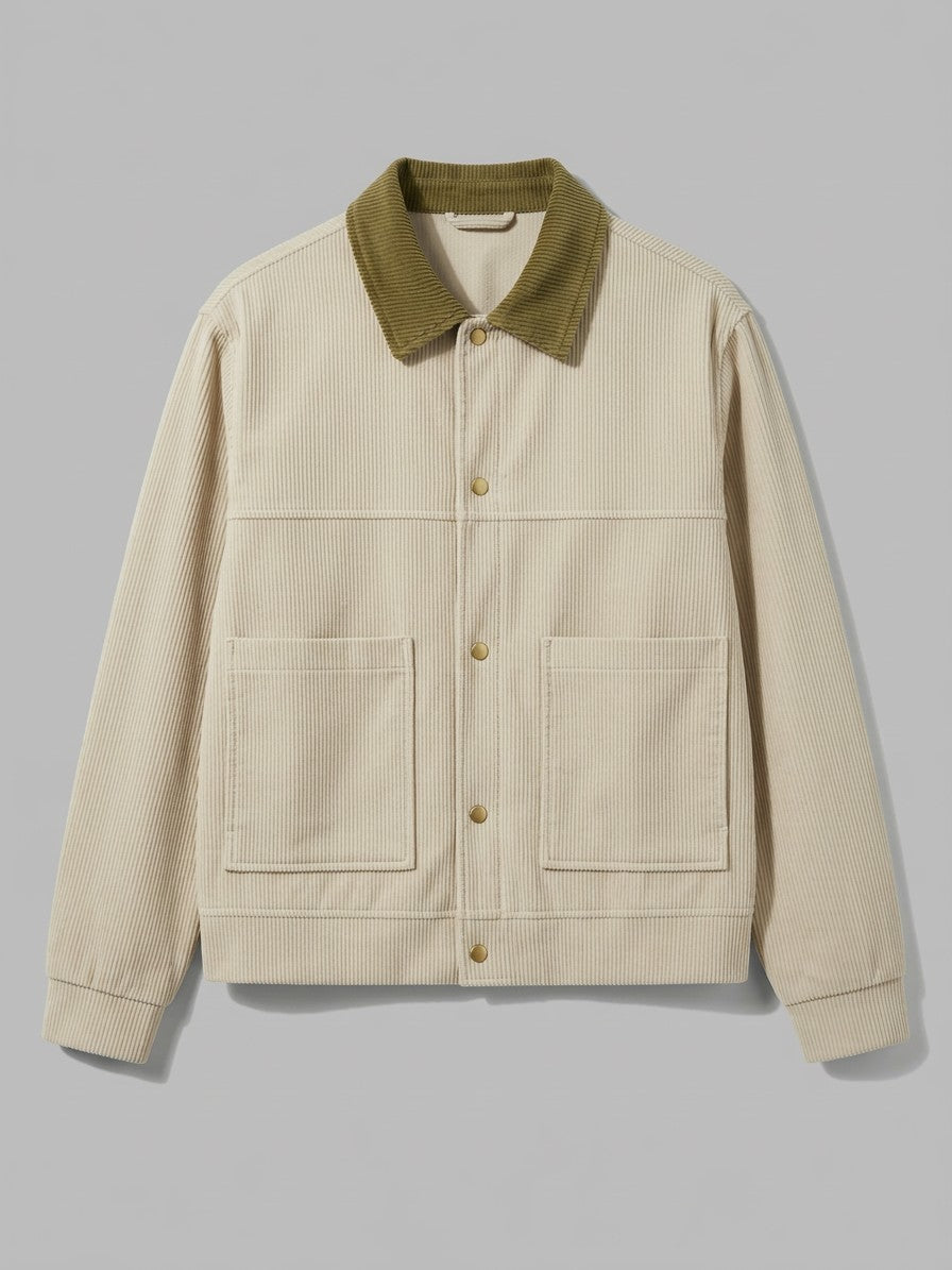 Moltrasio Men's Contrast-Collar Corduroy Work Jacket — beige — packshot