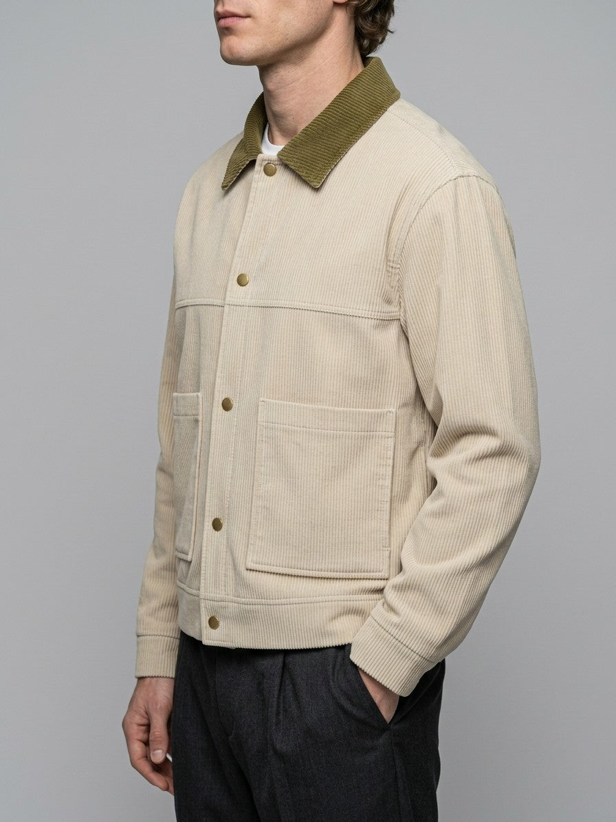 Moltrasio Men's Contrast-Collar Corduroy Work Jacket — beige — side
