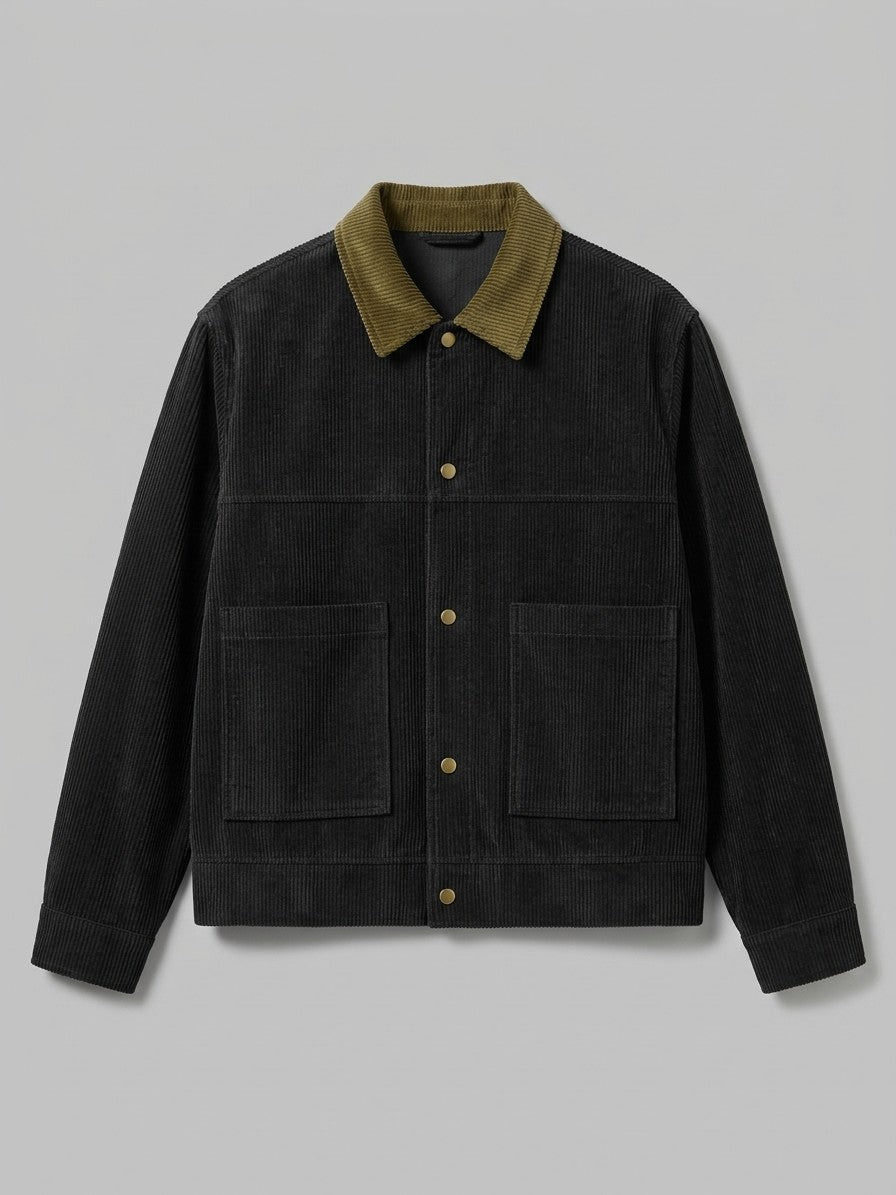 Moltrasio Men's Contrast-Collar Corduroy Work Jacket — black — packshot