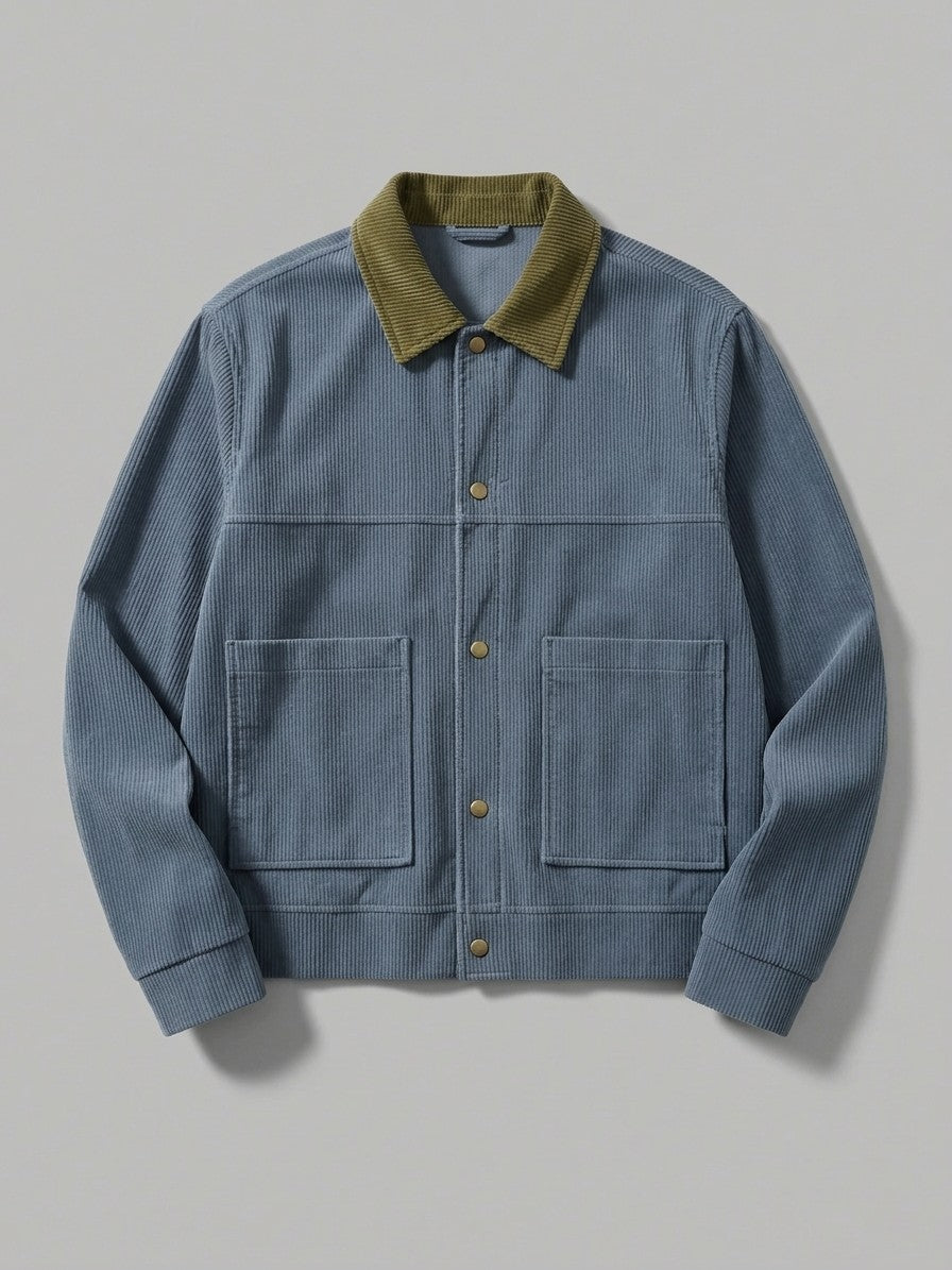 Moltrasio Men's Contrast-Collar Corduroy Work Jacket — dustyblue — packshot