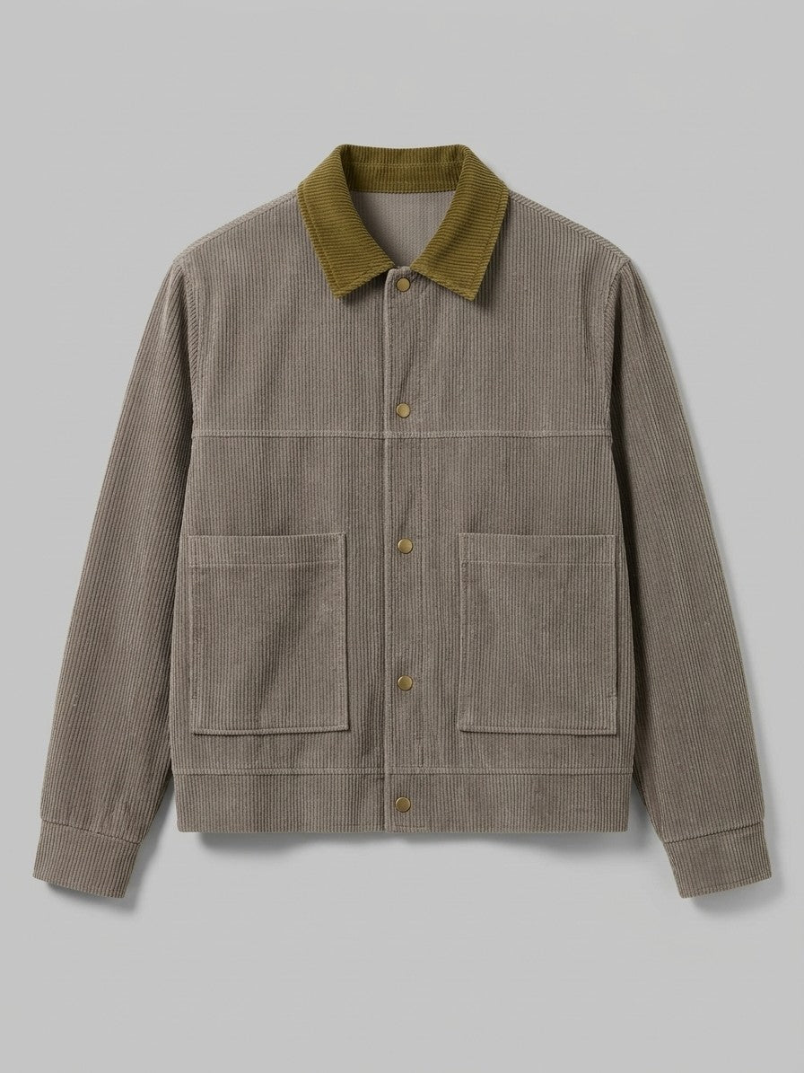 Moltrasio Men's Contrast-Collar Corduroy Work Jacket — taupegrey — packshot