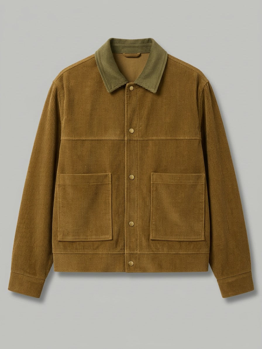 Moltrasio Men's Contrast-Collar Corduroy Work Jacket — tobaccobrown — packshot