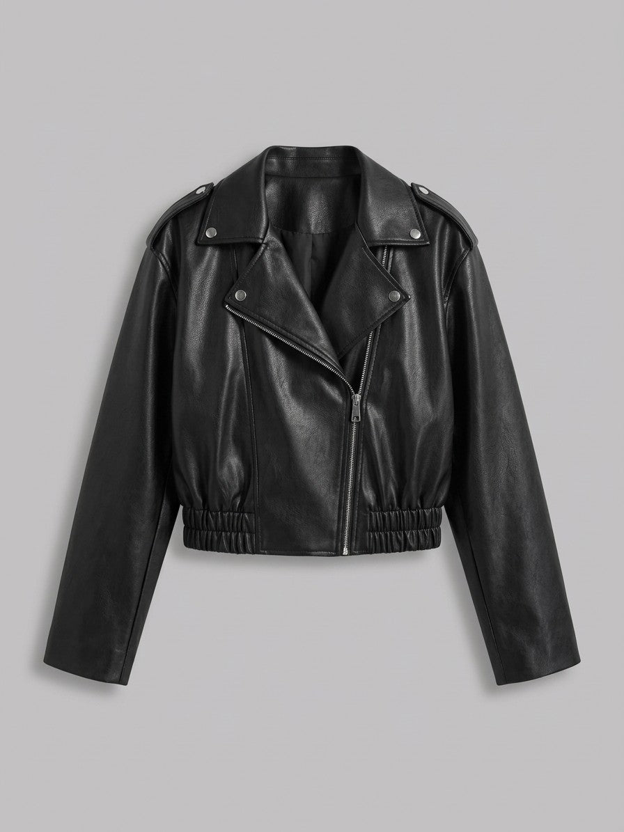 Mondavio Women's Cropped Moto Jacket — black — packshot
