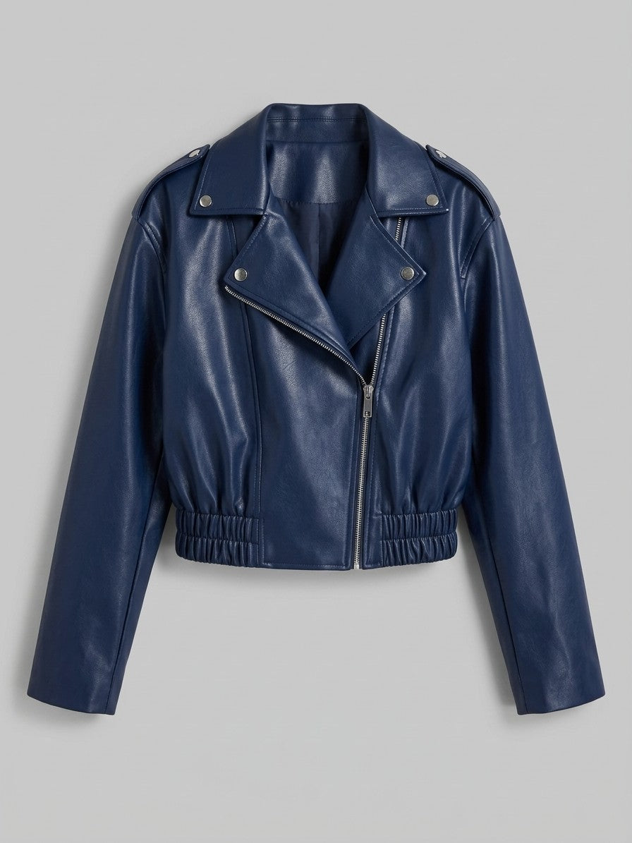 Mondavio Women's Cropped Moto Jacket — blue — packshot