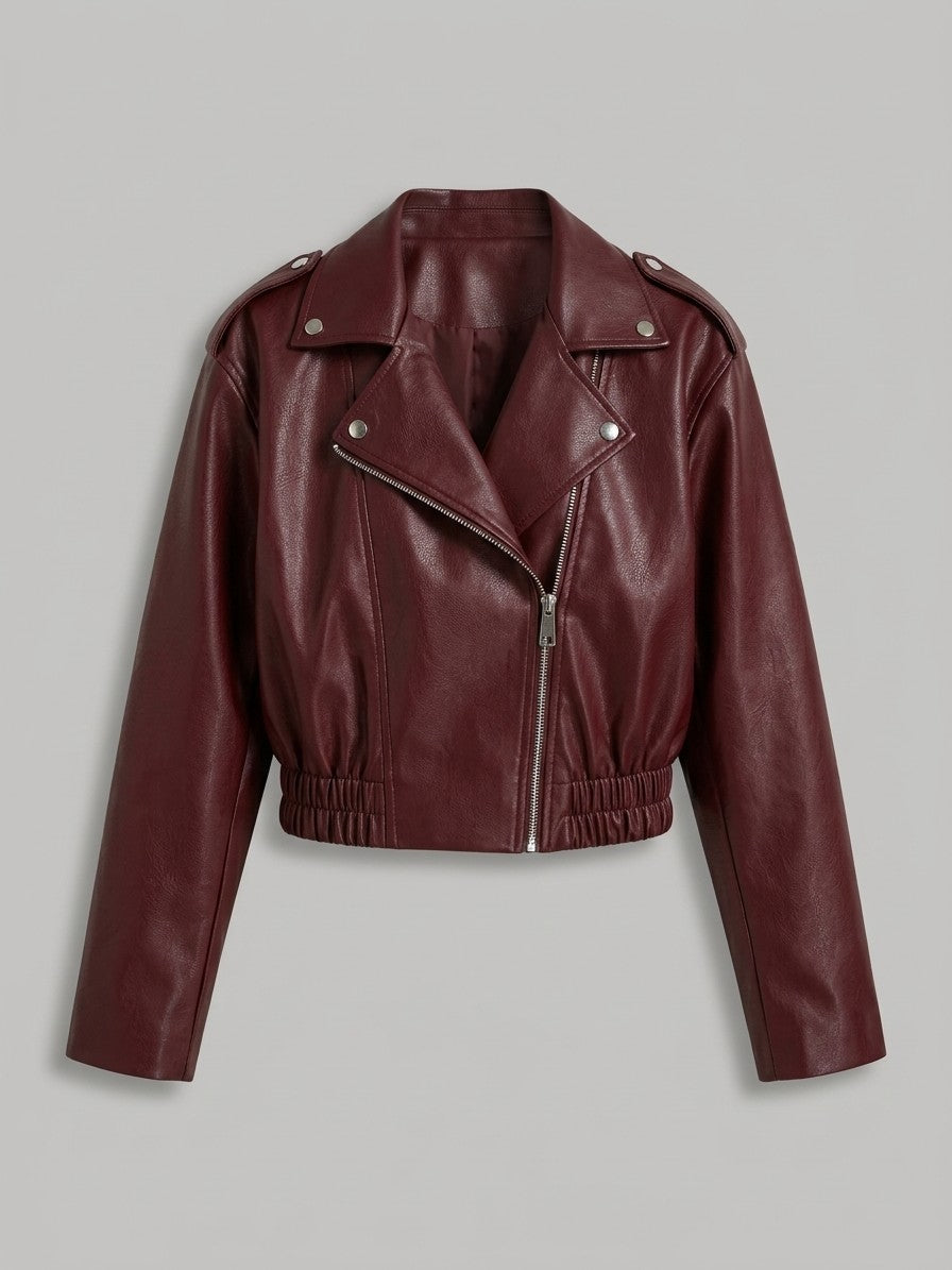 Mondavio Women's Cropped Moto Jacket — burgundy — packshot