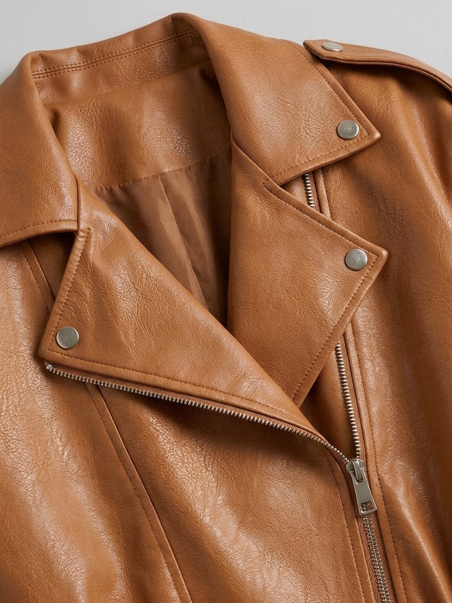 Mondavio Women's Cropped Moto Jacket — caramel — detail-2