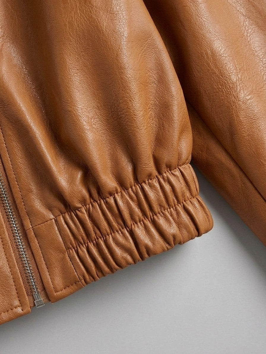 Mondavio Women's Cropped Moto Jacket — caramel — detail