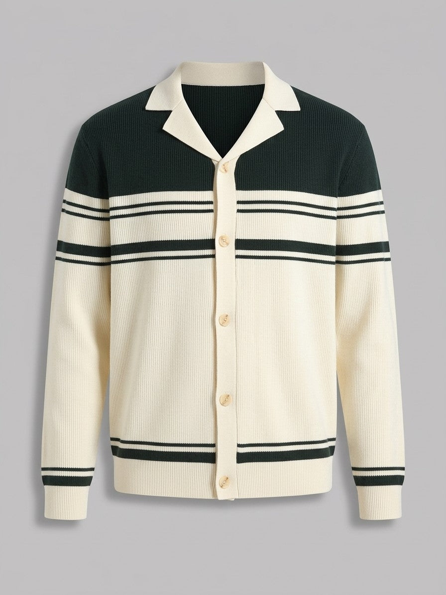 Mondovi Men's Contrast Stripe Button Cardigan — apricot — packshot
