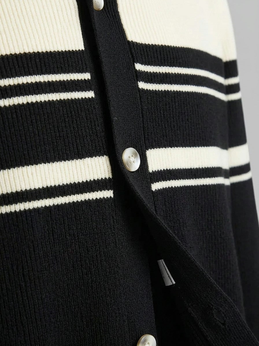 Mondovi Men's Contrast Stripe Button Cardigan — black — detail-2
