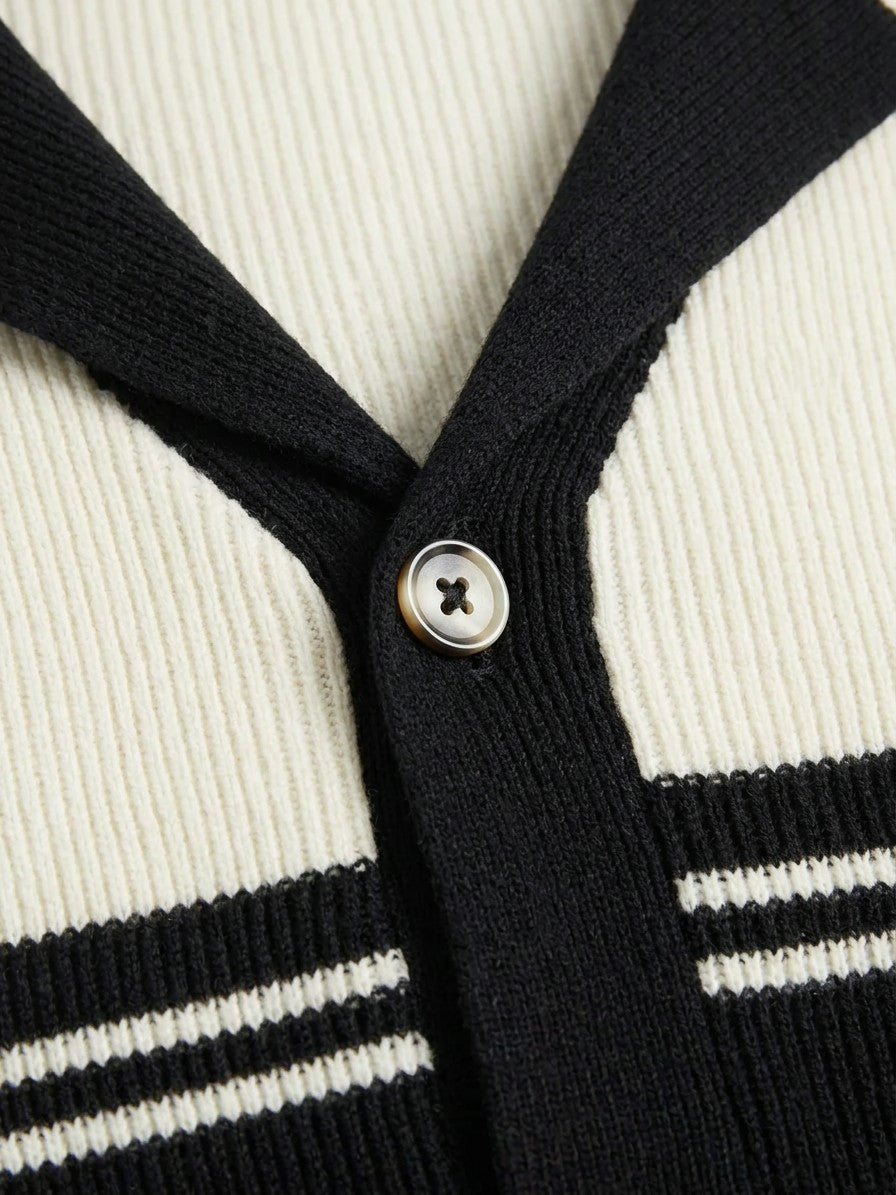 Mondovi Men's Contrast Stripe Button Cardigan — black — detail