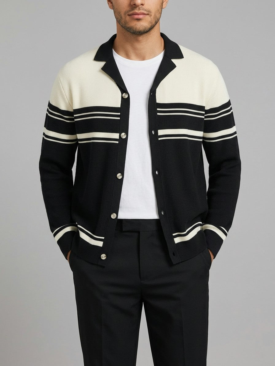 Mondovi Men's Contrast Stripe Button Cardigan — black — front