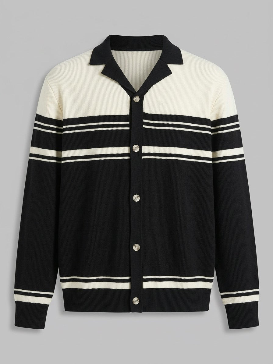 Mondovi Men's Contrast Stripe Button Cardigan — black — packshot