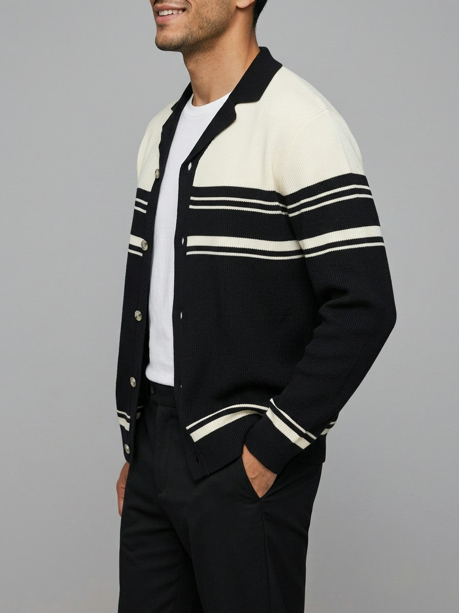 Mondovi Men's Contrast Stripe Button Cardigan — black — side