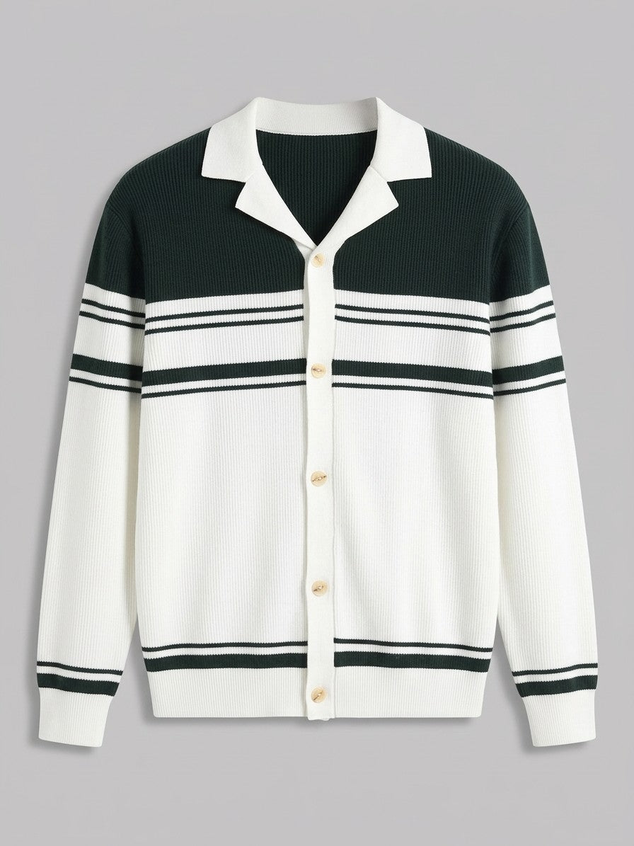 Mondovi Men's Contrast Stripe Button Cardigan — white — packshot