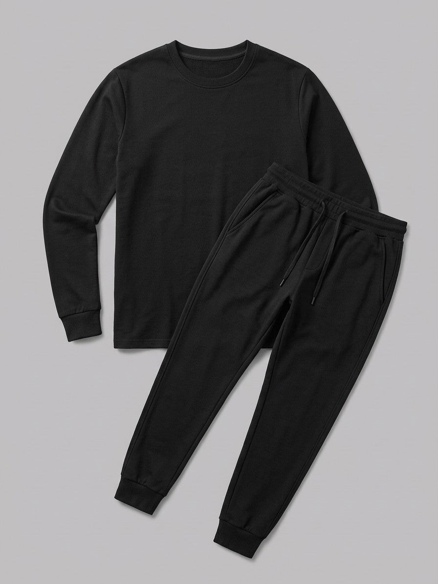 Monopoli Men's Crew-Neck Long-Sleeve Tee and Jogger Set — black — packshot