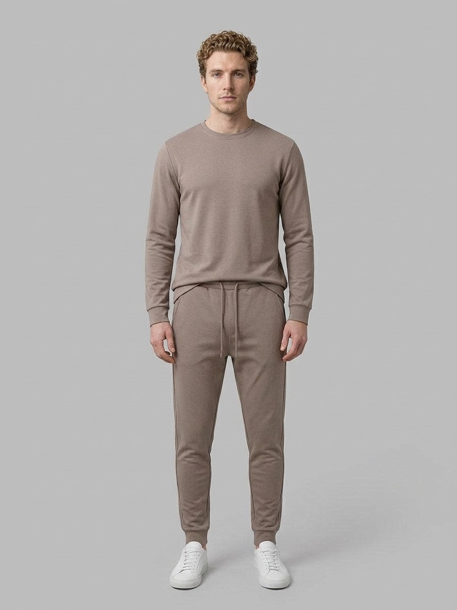 Monopoli Men's Crew-Neck Long-Sleeve Tee and Jogger Set — mocha — fullfront