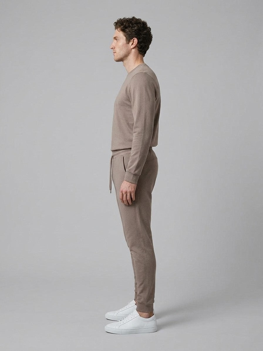 Monopoli Men's Crew-Neck Long-Sleeve Tee and Jogger Set — mocha — fullside