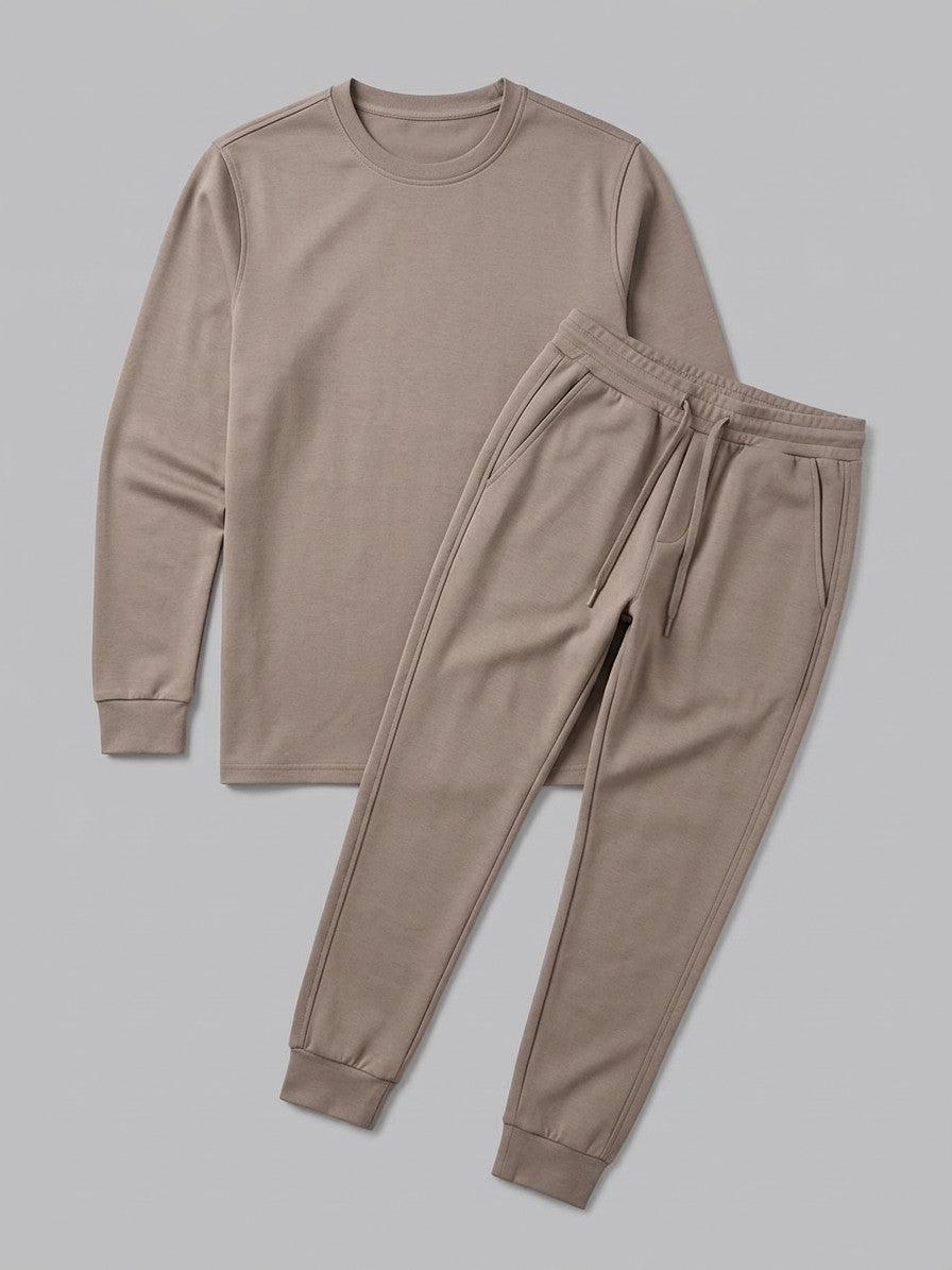 Monopoli Men's Crew-Neck Long-Sleeve Tee and Jogger Set — mocha — packshot