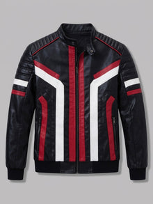Monselice Men's Striped Faux Leather Racer Jacket