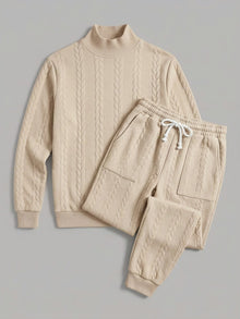 Montalcino Men's Cable-Knit Mock Neck Sweater and Jogger Set