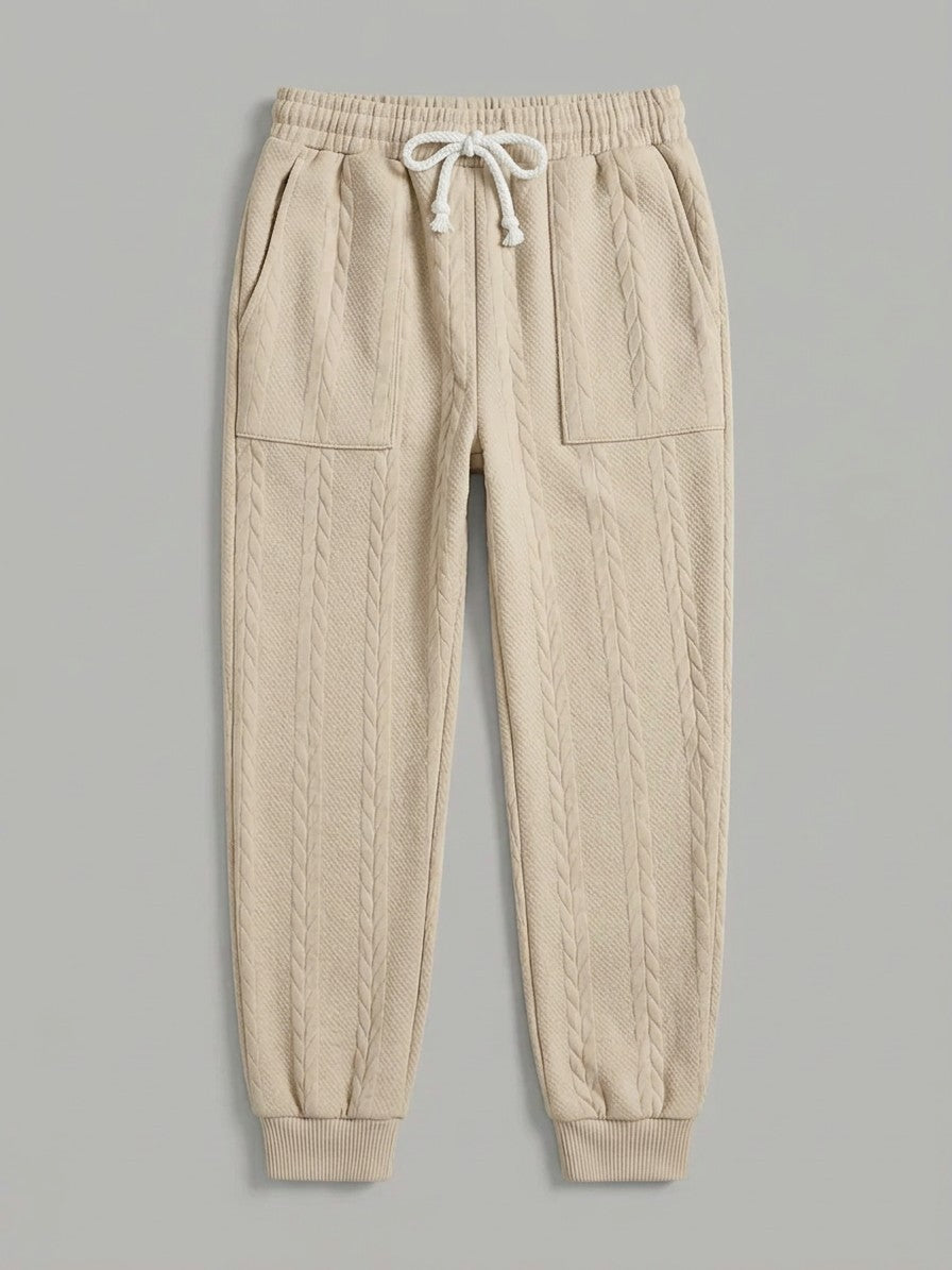 Montalcino Men's Cable-Knit Mock Neck Sweater and Jogger Set — khakibottom — packshot
