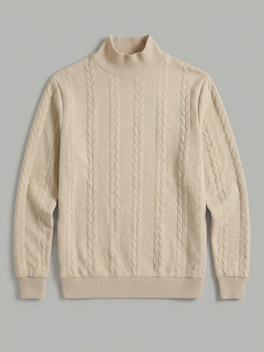Montalcino Men's Cable-Knit Mock Neck Sweater and Jogger Set — khakitop — packshot