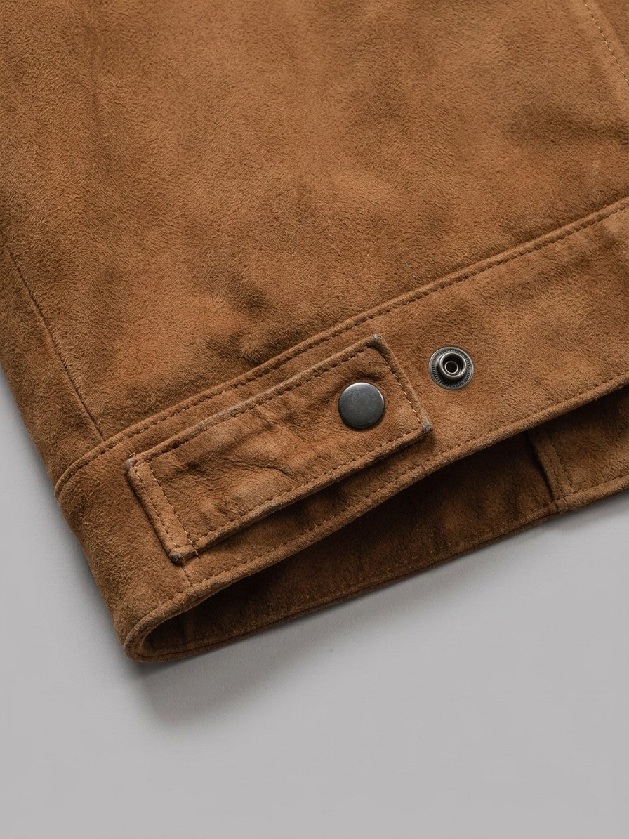 Montalto Men's Genuine Suede Corduroy-Collar Work Jacket — cognac — detail-collar