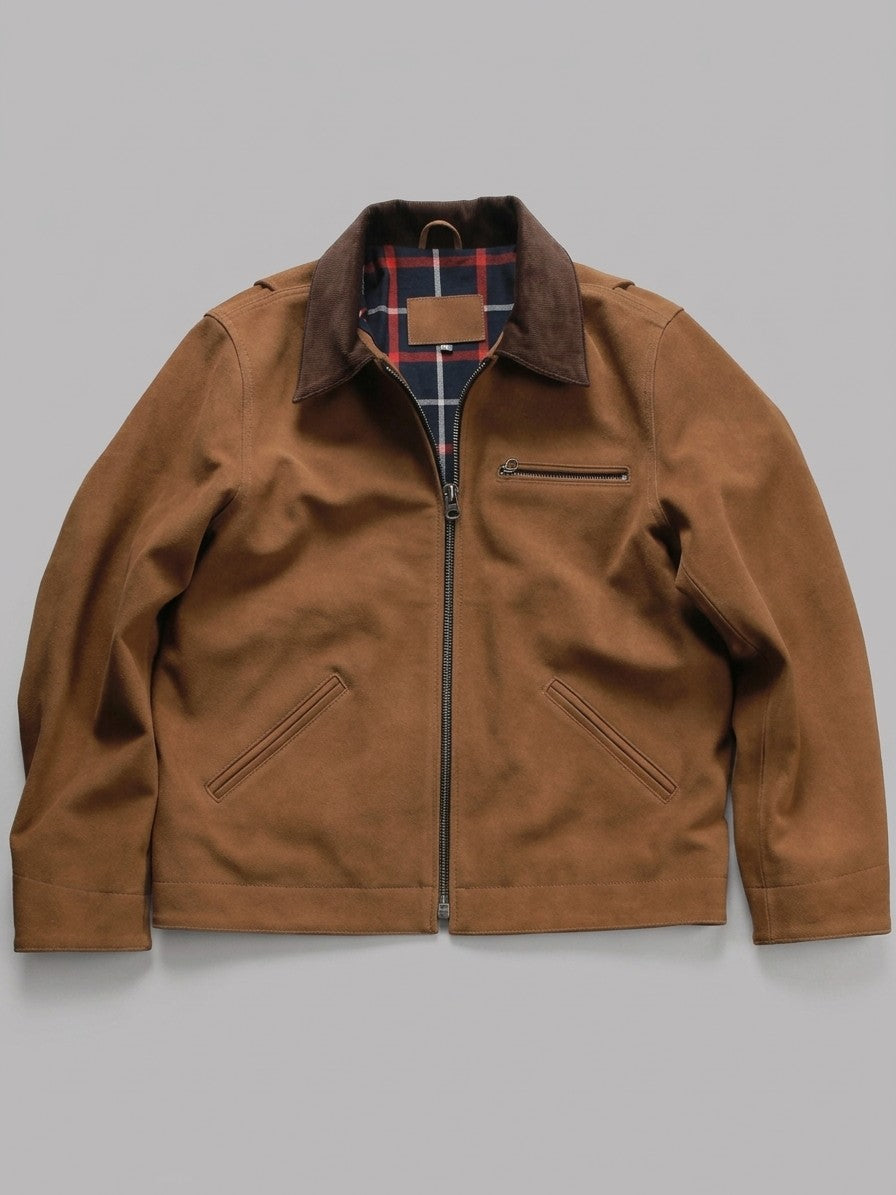 Montalto Men's Genuine Suede Corduroy-Collar Work Jacket — cognac — packshot