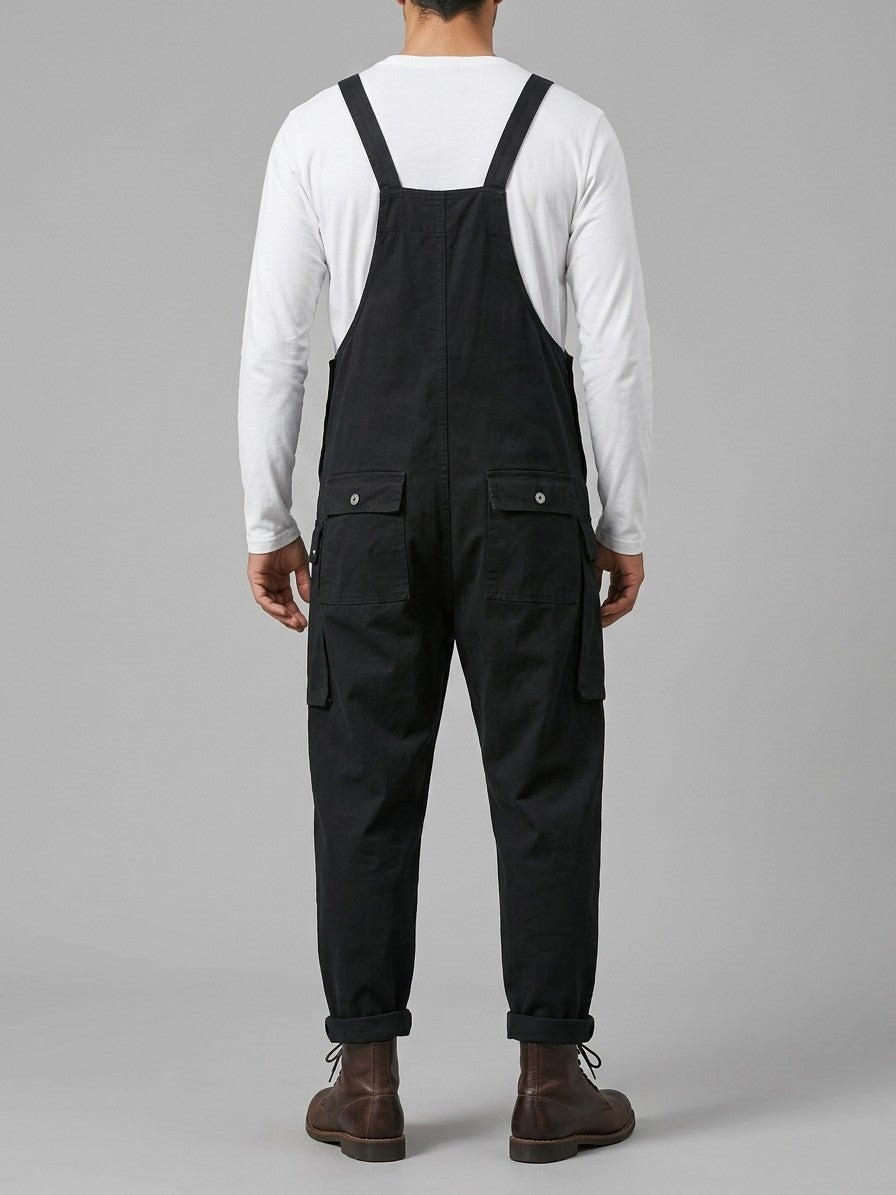 Montebelluna Men's Cargo-Pocket Bib Overalls — black — back