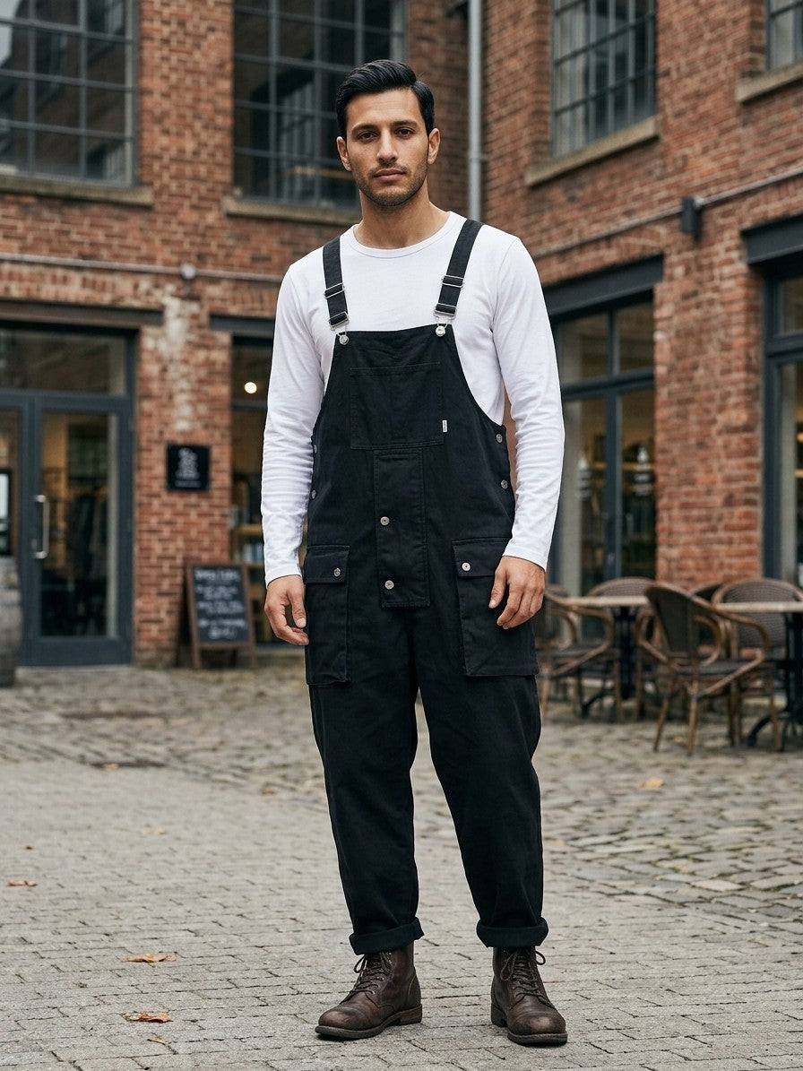 Montebelluna Men's Cargo-Pocket Bib Overalls — black — lifestyle