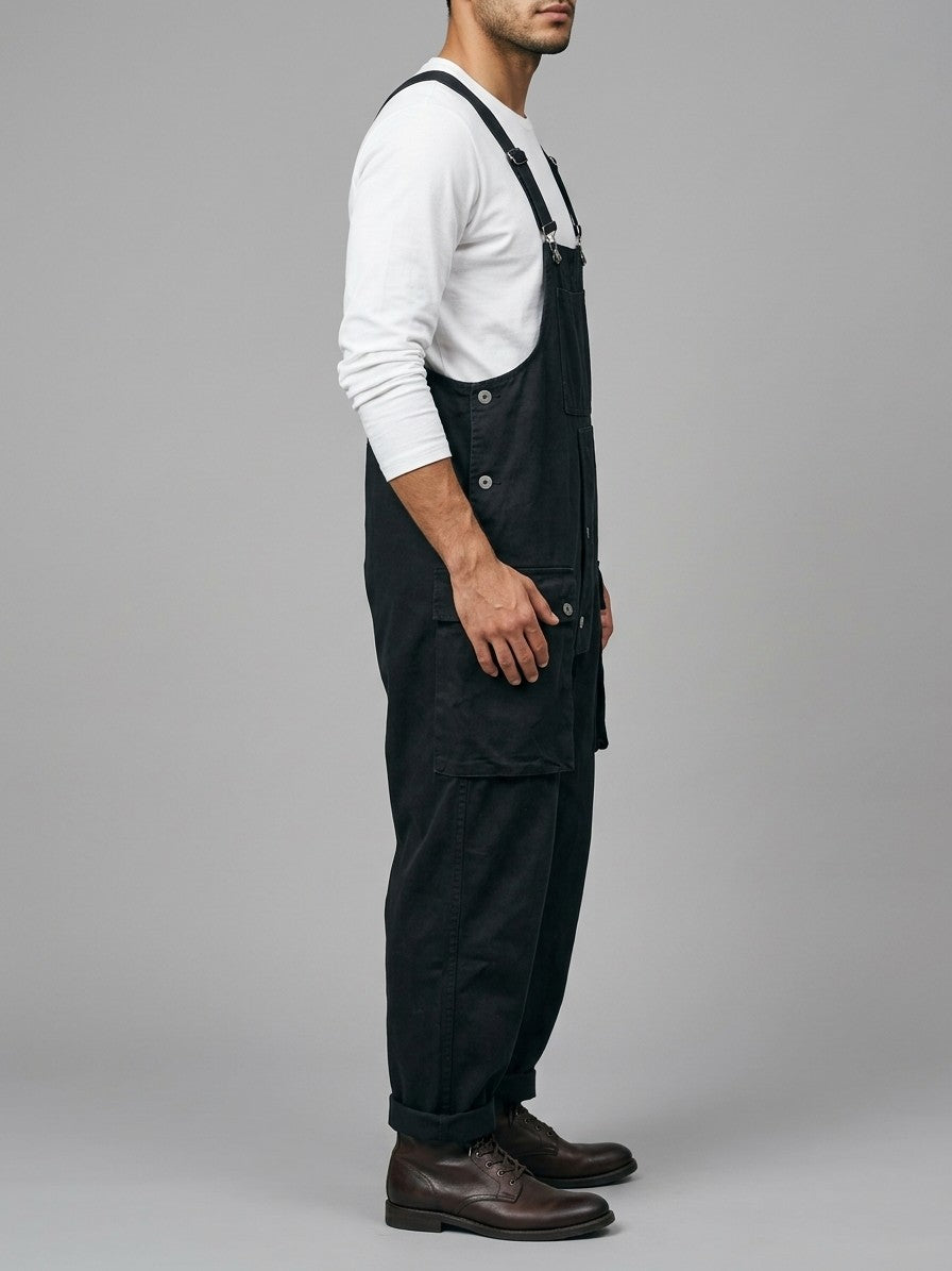 Montebelluna Men's Cargo-Pocket Bib Overalls — black — side