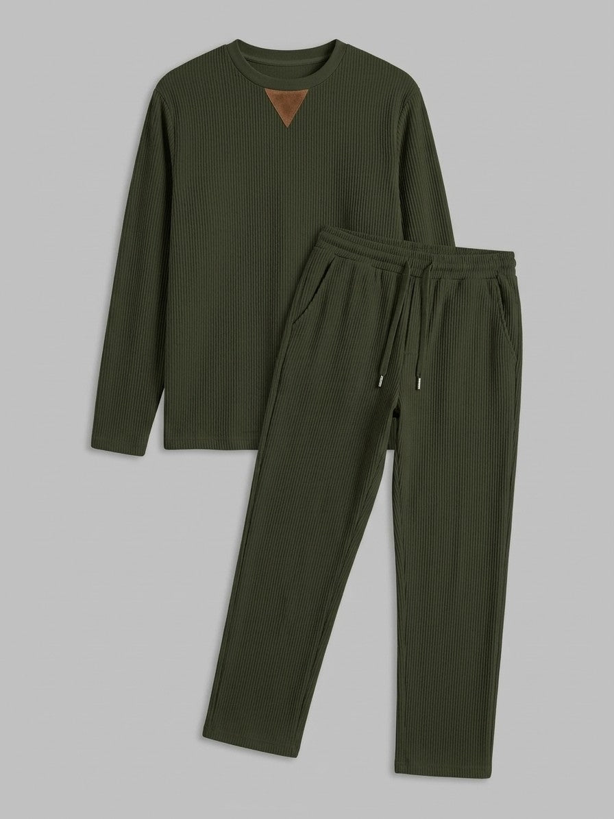 Montecatini Men's Ribbed-Knit Crewneck and Straight-Leg Pant Set — armygreen — packshot