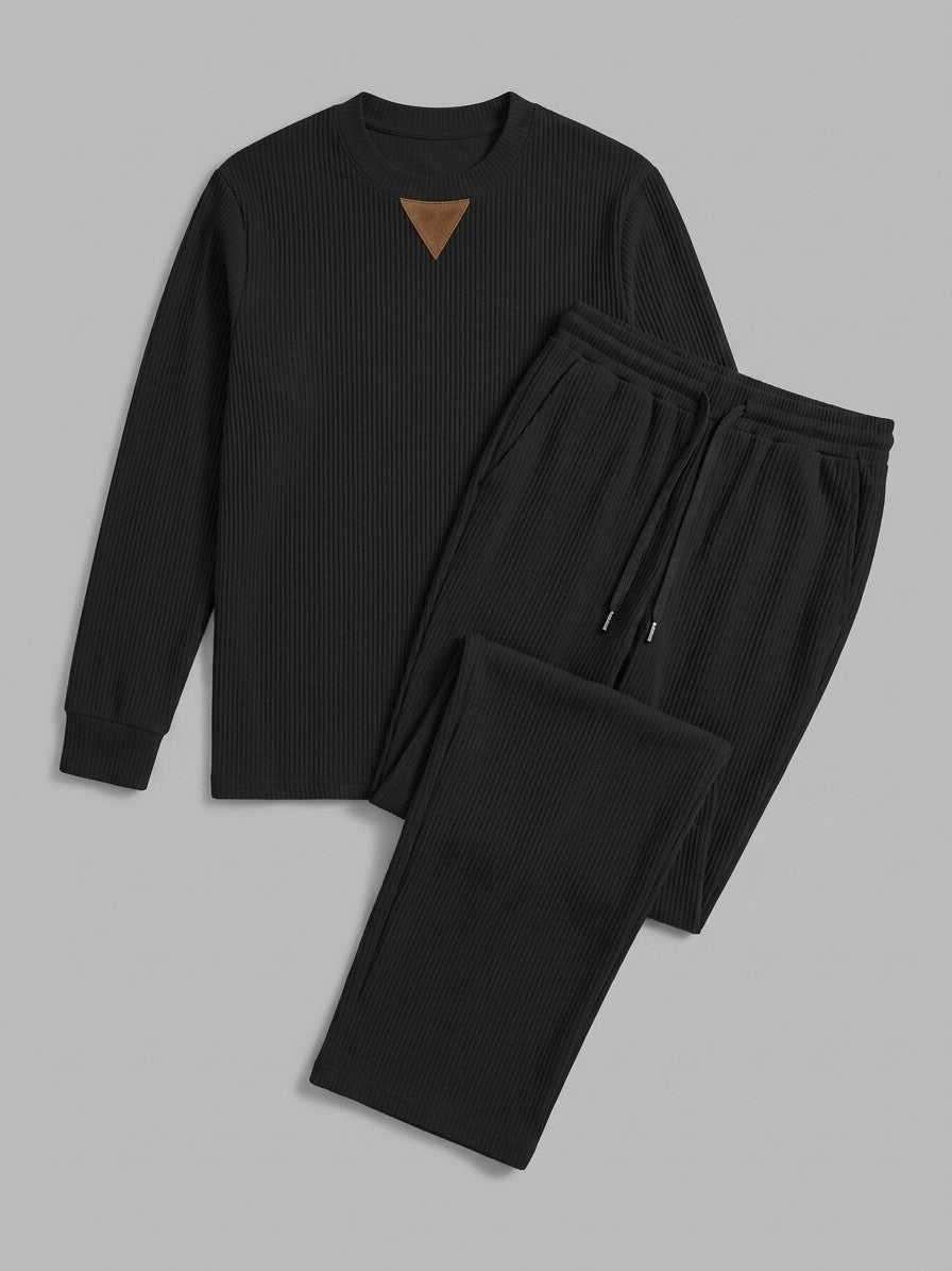 Montecatini Men's Ribbed-Knit Crewneck and Straight-Leg Pant Set — black — packshot