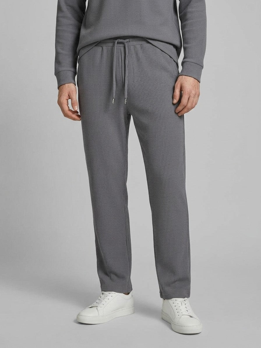 Montecatini Men's Ribbed-Knit Crewneck and Straight-Leg Pant Set — grey — bottomfront