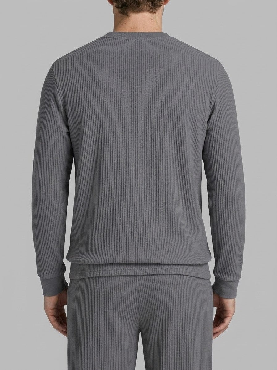 Montecatini Men's Ribbed-Knit Crewneck and Straight-Leg Pant Set — grey — closeback